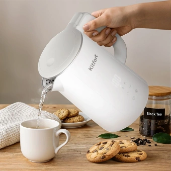 Чайник электрический Kitfort КТ-6718 1.5л. 2200Вт белый/серый корпус: металл/пластик - купить недорого с доставкой в интернет-магазине