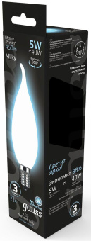 Лампа филам. Gauss Filament 5Вт цок.:E14 свеча 220B 4100K св.свеч.бел.нейт. (упак.:1шт) (104201205) - купить недорого с доставкой в интернет-магазине