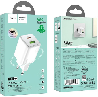 Сетевое зар./устр. Hoco N41 Almighty White 20W 3A (PD+QC+AFC) универсальное белый - купить недорого с доставкой в интернет-магазине