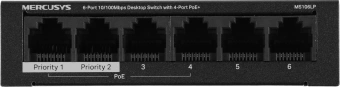 Коммутатор Mercusys MS106LP (L2) 6x100Мбит/с 4PoE+ 40W неуправляемый - купить недорого с доставкой в интернет-магазине