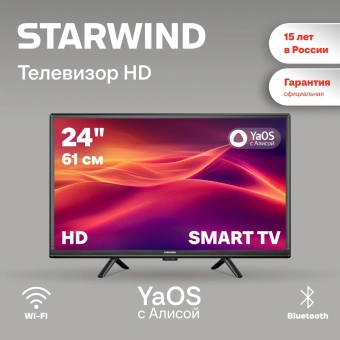Телевизор LED Starwind 24" SW-LED24SG304 Яндекс.ТВ Slim Design черный/черный HD 60Hz DVB-T DVB-T2 DVB-C DVB-S DVB-S2 USB WiFi Smart TV - купить недорого с доставкой в интернет-магазине