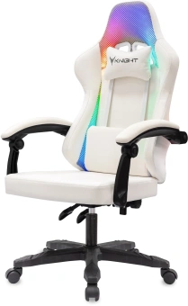 Кресло игровое Knight Wolf RGB белый экокожа/сетка с подголов. крестов. пластик - купить недорого с доставкой в интернет-магазине