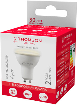 Лампа светодиодная Thomson TH-B2055 10Вт цок.:GU10 полусф. 220B 3000K св.свеч.бел.теп. MR16 (упак.:1шт) - купить недорого с доставкой в интернет-магазине