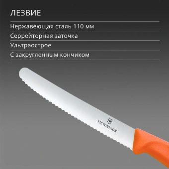 Нож кухонный Victorinox Swiss Classic (6.7839.C1) стальной столовый для овощей лезв.110мм серрейт. заточка оранжевый - купить недорого с доставкой в интернет-магазине