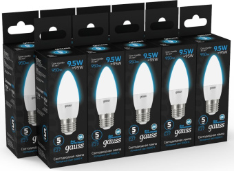 Лампа светодиодная Gauss 103102310 9.5Вт цок.:E27 свеча 220B 6500K св.свеч.бел.хол. (упак.:10шт) - купить недорого с доставкой в интернет-магазине