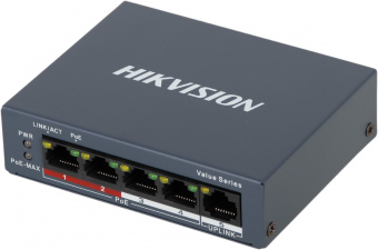 Коммутатор Hikvision DS-3E0105P-E/M(B) 4x100Мбит/с 4PoE+ 35W неуправляемый - купить недорого с доставкой в интернет-магазине