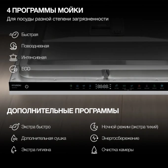 Посудомоечная машина встраив. Hyundai HBD 645 2100Вт полноразмерная нержавеющая сталь инвертор - купить недорого с доставкой в интернет-магазине