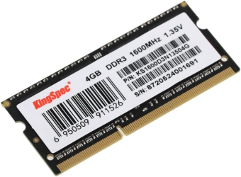 Память DDR3 4GB 1600MHz Kingspec KS1600D3N13504G RTL PC3-12800 CL11 SO-DIMM 204-pin 1.35В single rank Ret - купить недорого с доставкой в интернет-магазине