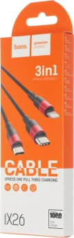 Кабель Hoco X26 Xpress one 80282 USB (m)-Lightning (m)/USB Type-C (m)/micro USB (m) 1м черный/красный - купить недорого с доставкой в интернет-магазине