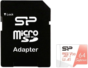 Флеш карта microSDXC 64GB Silicon Power SP064GBSTXDV3V20SP Superior + adapter - купить недорого с доставкой в интернет-магазине