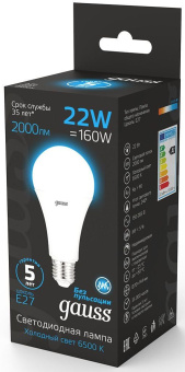 Лампа светодиодная Gauss 102502322 22Вт цок.:E27 груша 220B 6500K св.свеч.бел.хол. (упак.:1шт) - купить недорого с доставкой в интернет-магазине