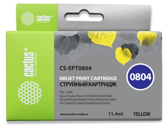 Картридж струйный Cactus CS-EPT0804 T0804 желтый (11.4мл) для Epson Stylus Photo P50/PX650/PX660/PX700/PX700W/PX710/PX710W/PX720/PX720WD/PX800/PX800FW/PX810/PX810FW/PX820/PX820FWD/R265/R285/R360/RX560/RX585/RX685 с чипом - купить недорого с доставкой в интернет-магазине