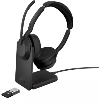 Наушники с микрофоном Jabra Evolve2 55 Link380а MS Stereo Stand черный накладные BT оголовье (25599-999-989) - купить недорого с доставкой в интернет-магазине