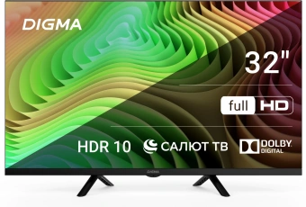 Телевизор LED Digma 32" DM-LED32SBB36 Салют ТВ Frameless Metal черный FULL HD 60Hz DVB-T DVB-T2 DVB-C DVB-S DVB-S2 USB WiFi Smart TV - купить недорого с доставкой в интернет-магазине