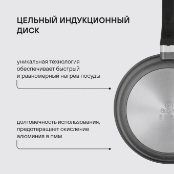 Сковорода Rondell Escurion Grey RDA-1122 круглая 28см покрытие: TriTitan ручка несъемная (без крышки) серый - купить недорого с доставкой в интернет-магазине