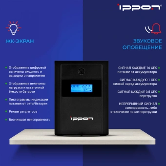 Источник бесперебойного питания Ippon Back Basic 1200 LCD Euro 600Вт 1200ВА черный - купить недорого с доставкой в интернет-магазине