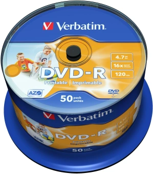 Диск DVD-R Verbatim 4.7Gb 16x Cake Box (50шт) Printable (43533) - купить недорого с доставкой в интернет-магазине