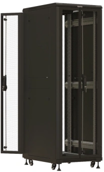 Шкаф серверный Hyperline (TTBR-3761-DD-RAL9004) напольный 37U 600x1000мм пер.дв.перфор.2ств. задн.дв.перфор.2-хст. направл.под закл.гайки 1000кг черный 910мм 1833мм IP20 сталь - купить недорого с доставкой в интернет-магазине