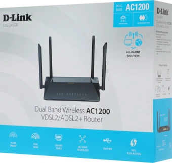 Роутер беспроводной D-Link DSL-245GR/R1A AC1200 ADSL2+/VDSL2 черный - купить недорого с доставкой в интернет-магазине