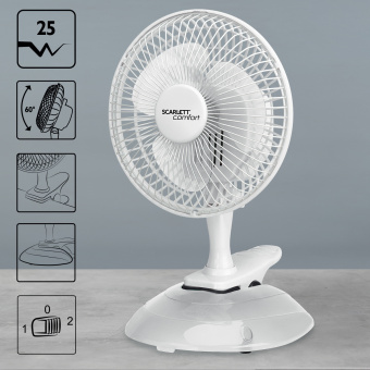 Вентилятор настольный Scarlett SC-DF111S01 25Вт скоростей:2 белый - купить недорого с доставкой в интернет-магазине