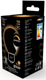 Лампа светодиодная Gauss Filament 105202109-D 9Вт цок.:E27 шар 220B 3000K св.свеч.бел.теп. (упак.:10шт) - купить недорого с доставкой в интернет-магазине