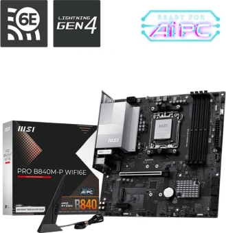 Материнская плата MSI PRO B840M-P WIFI6E SocketAM5 AMD B840 4xDDR5 ATX AC`97 8ch(7.1) 2.5Gg RAID+HDMI - купить недорого с доставкой в интернет-магазине