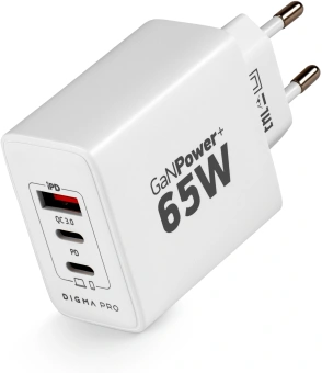 Сетевое зар./устр. Digma Pro DPW6B 65W 3.25A (PD+QC) 2хUSB-C/USB-A универсальное белый (DPW6B5GX12WH) - цена, купить или заказать с доставкой в интернет-магазине Сетевое зар./устр. Digma Pro DPW6B 65W 3.25A (PD+QC) 2хUSB-C/USB-A универсальное белый (DPW6B5GX12WH) - купить недорого с доставкой в интернет-магазине