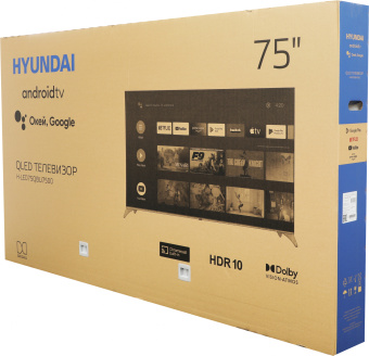 Телевизор QLED Hyundai 75" H-LED75QBU7500 Android TV Frameless черный/серебристый 4K Ultra HD 60Hz DVB-T DVB-T2 DVB-C DVB-S DVB-S2 USB WiFi Smart TV - купить недорого с доставкой в интернет-магазине