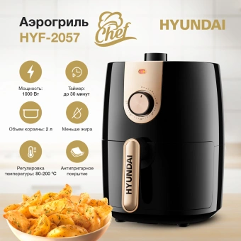 Аэрогриль Hyundai HYF-2057 1000Вт черный/золотистый - купить недорого с доставкой в интернет-магазине