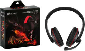 Наушники с микрофоном Оклик HS-L390G DRAGON черный/красный 1.8м мониторные оголовье (1100413) - купить недорого с доставкой в интернет-магазине
