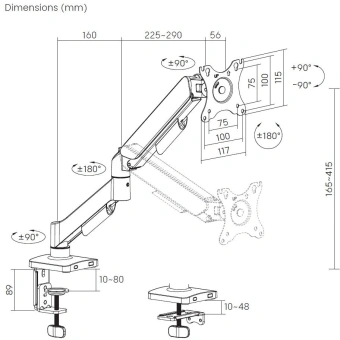 Кронштейн для мониторов Cactus CS-VM-MG-80-BK черный/белый 17"-32" макс.9кг настольный поворот и наклон - купить недорого с доставкой в интернет-магазине