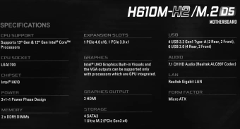 Материнская плата Asrock H610M-H2/M.2 D5 Soc-1700 Intel H610 2xDDR5 mATX AC`97 8ch(7.1) GbLAN+HDMI - купить недорого с доставкой в интернет-магазине