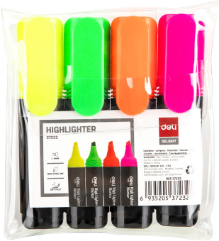 Набор текстовыделителей Deli E37232 Delight скошенный пиш. наконечник 1-5мм колпачок с клипом 4цв. пакет с европодвесом (4шт.) - купить недорого с доставкой в интернет-магазине