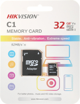 Флеш карта microSDHC 32GB Hikvision HS-TF-C1(STD)/32G/Adapter + adapter - купить недорого с доставкой в интернет-магазине