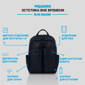 Рюкзак мужской Piquadro Blue Square Revamp CA5574B2V/BLU синий кожа - купить недорого с доставкой в интернет-магазине