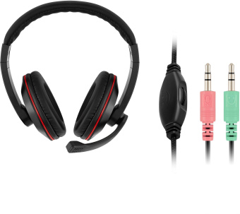 Наушники с микрофоном Оклик HS-L390G DRAGON черный/красный 1.8м мониторные оголовье (1100413) - купить недорого с доставкой в интернет-магазине