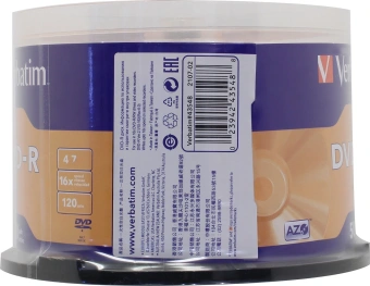 Диск DVD-R Verbatim 4.7Gb 16x Cake Box (50шт) (43548) - купить недорого с доставкой в интернет-магазине