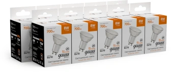 Лампа светодиодная Gauss Basic 8Вт цок.:GU10 софит 220B св.свеч.теп.св./дневн. (упак.:10шт) (10106182) - купить недорого с доставкой в интернет-магазине