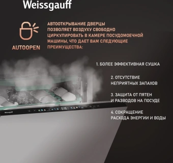 Посудомоечная машина встраив. Weissgauff BDW 6140 Ultra Real Autoopen Infolight полноразмерная - купить недорого с доставкой в интернет-магазине