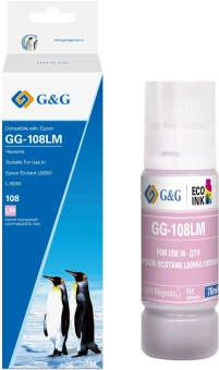 Чернила G&G GG-108LM C13T09C64A светло-пурпурный70мл для Epson Ecotank L8050/L18050 - купить недорого с доставкой в интернет-магазине