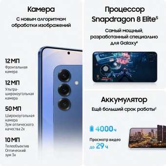 Смартфон Samsung SM-S931B Galaxy S25 512Gb 12Gb синий моноблок 3G 4G 2Sim 6.2" 1080x2340 Android 15 50Mpix 802.11 a/b/g/n/ac/ax/be NFC GPS GSM900/1800 GSM1900 TouchSc Protect - купить недорого с доставкой в интернет-магазине