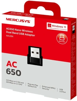 Сетевой адаптер Wi-Fi Mercusys MA20N AC650 USB 2.0 (ант.внутр.) 1ант. - цена, купить или заказать с доставкой в интернет-магазине Сетевой адаптер Wi-Fi Mercusys MA20N AC650 USB 2.0 (ант.внутр.) 1ант. - купить недорого с доставкой в интернет-магазине