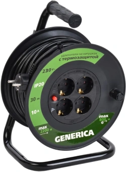 Удлинитель силовой IEK GENERICA УК30 (WKP10-10-04-30-G) 3x1.0кв.мм 4розет. 30м ПВС 10A катушка черный - купить недорого с доставкой в интернет-магазине