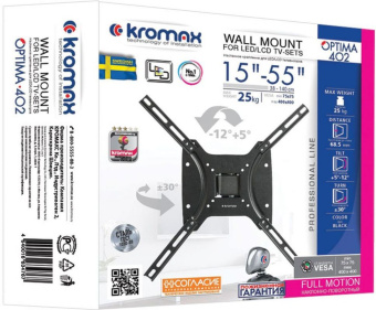 Кронштейн для телевизора Kromax OPTIMA-402 черный 15"-55" макс.25кг настенный поворот и наклон - купить недорого с доставкой в интернет-магазине