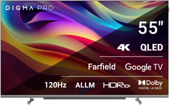 Телевизор QLED Digma Pro 55" QLED 55L Google TV Frameless черный/серебристый 4K Ultra HD 120Hz HSR DVB-T DVB-T2 DVB-C DVB-S DVB-S2 USB WiFi Smart TV - купить недорого с доставкой в интернет-магазине
