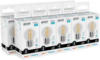 Лампа филам. Gauss Filament 12Вт цок.:E27 шар св.свеч.бел.нейт. (упак.:10шт) (52222) - купить недорого с доставкой в интернет-магазине