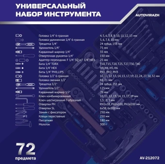 Набор инструментов Autovirazh AV-212072 72 предмета (жесткий кейс) - купить недорого с доставкой в интернет-магазине
