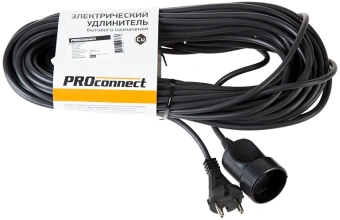 Удлинитель силовой PROconnect PROc-Uc (11-7115) 2x0.75кв.мм 1розет. 20м ПВС 6A без катушки черный - купить недорого с доставкой в интернет-магазине