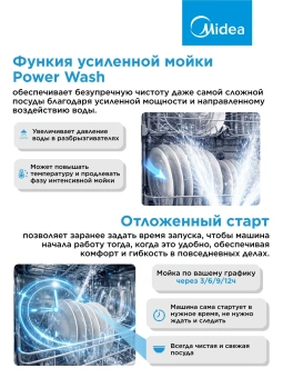 Посудомоечная машина встраив. Midea MID60S050 2100Вт полноразмерная - купить недорого с доставкой в интернет-магазине