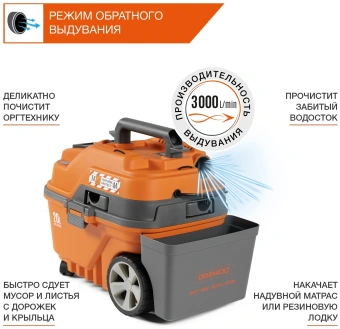Строительный пылесос Daewoo DAVC 2516S 1600Вт (уборка: сухая/сбор воды/выдув) оранжевый - купить недорого с доставкой в интернет-магазине